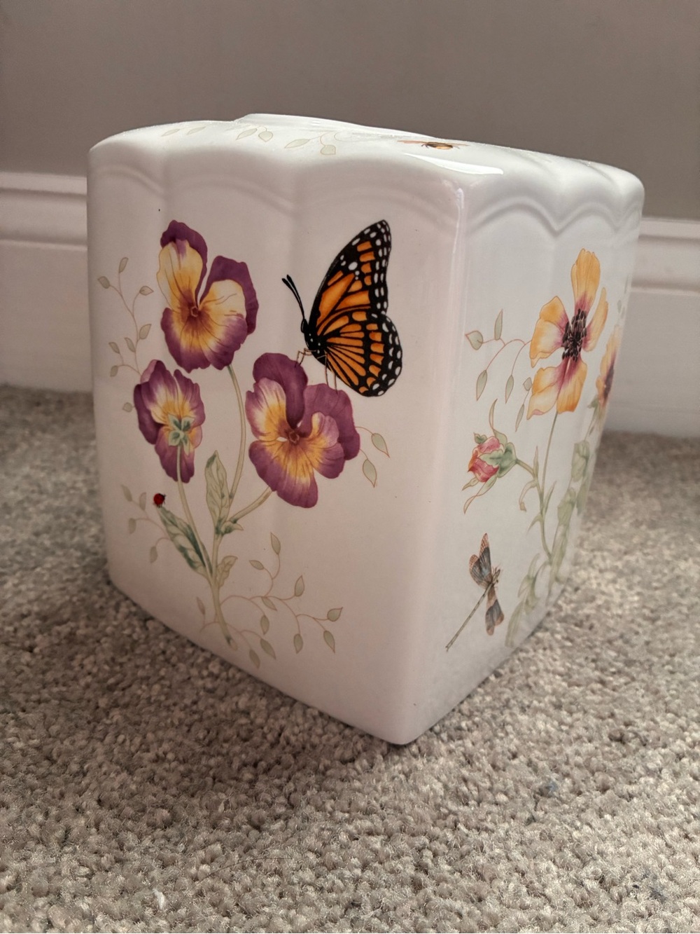 Lenox White Butterfly Meadow Ceramic Tissue Box Cover